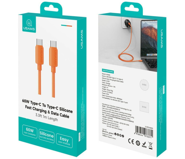 USAMS Kabel 30W 3A Silicone USB-C do Lightning pomarańczowy - 1569042 - zdjęcie 18